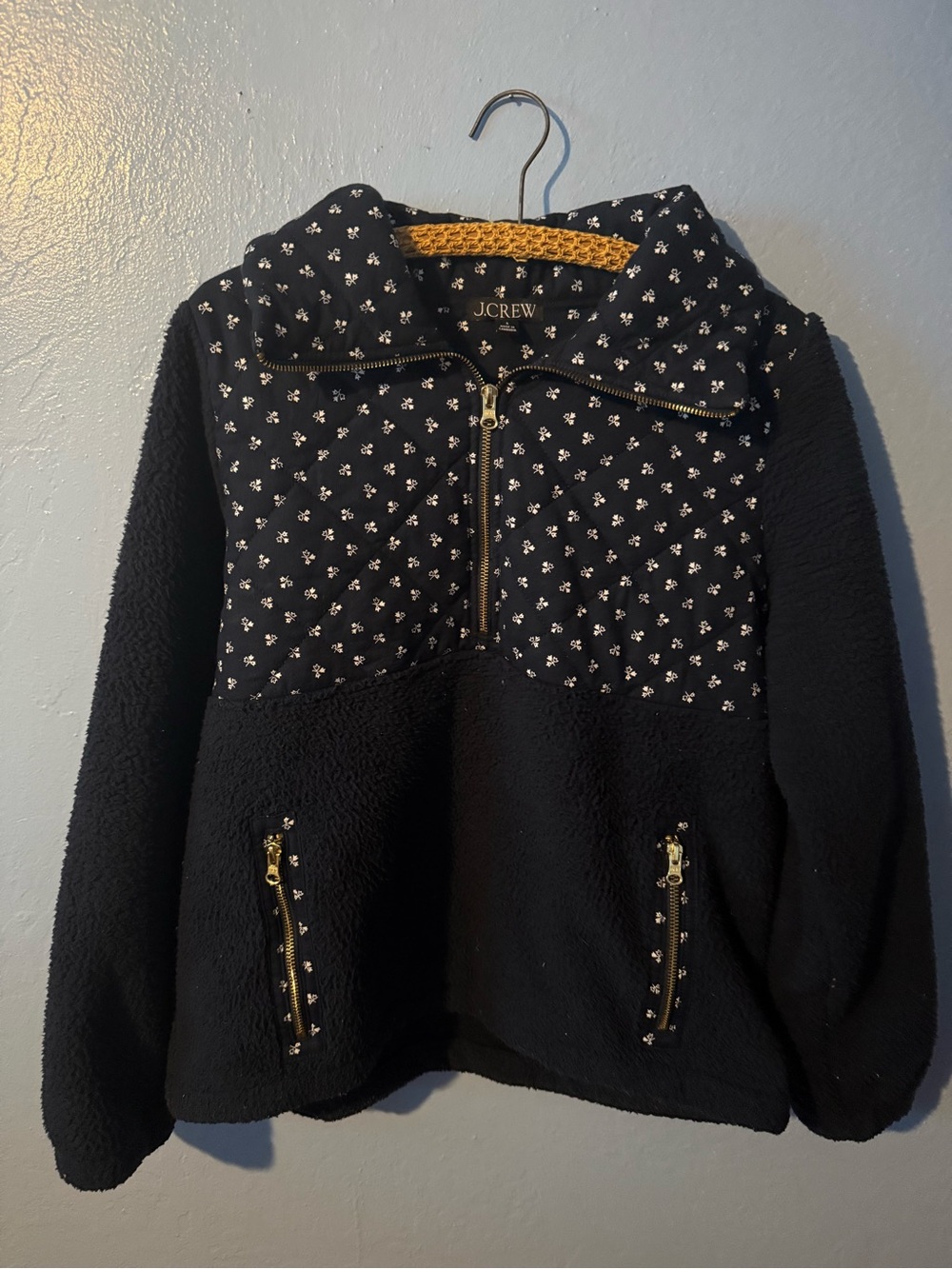 J. Crew Navy Quilted & Fleece Zip Pullover Jacket